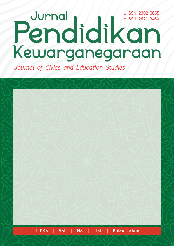 					View Vol. 11 No. 2 (2024): Jurnal Pendidikan Kewarganegaraan
				