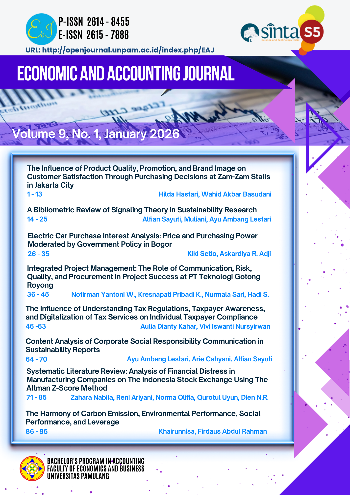 					View Vol. 9 No. 1 (2026): EAJ (Economics and Accounting Journal)
				