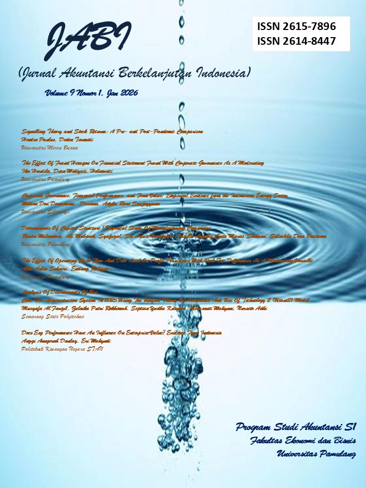 					View Vol. 9 No. 1 (2026): JABI (JURNAL AKUNTANSI BERKELANJUTAN INDONESIA)
				