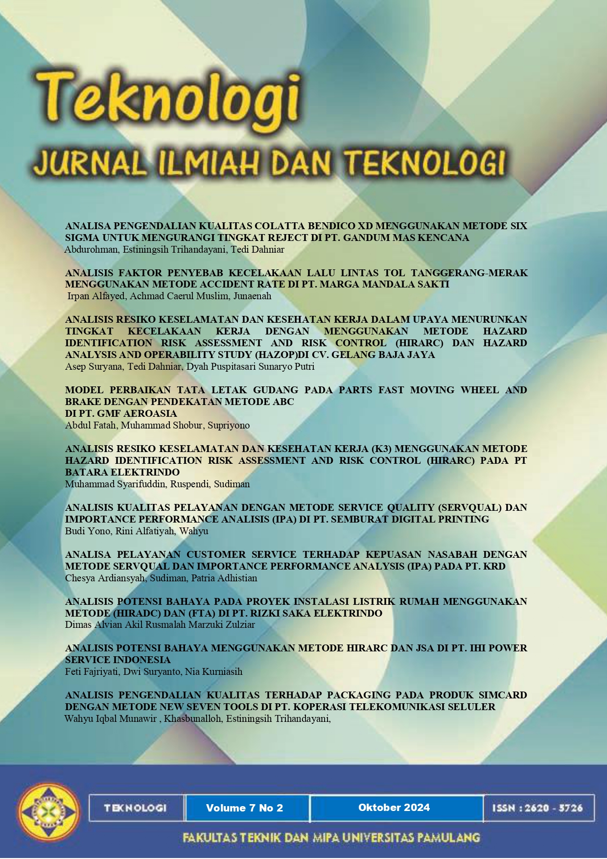 					View Vol. 7 No. 2 (2024): Teknologi : Jurnal Ilmiah dan Teknologi
				