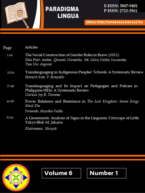 					View Vol. 6 No. 1 (2026): Paradigma Lingua: Jurnal Penelitian Bahasa dan Sastra
				