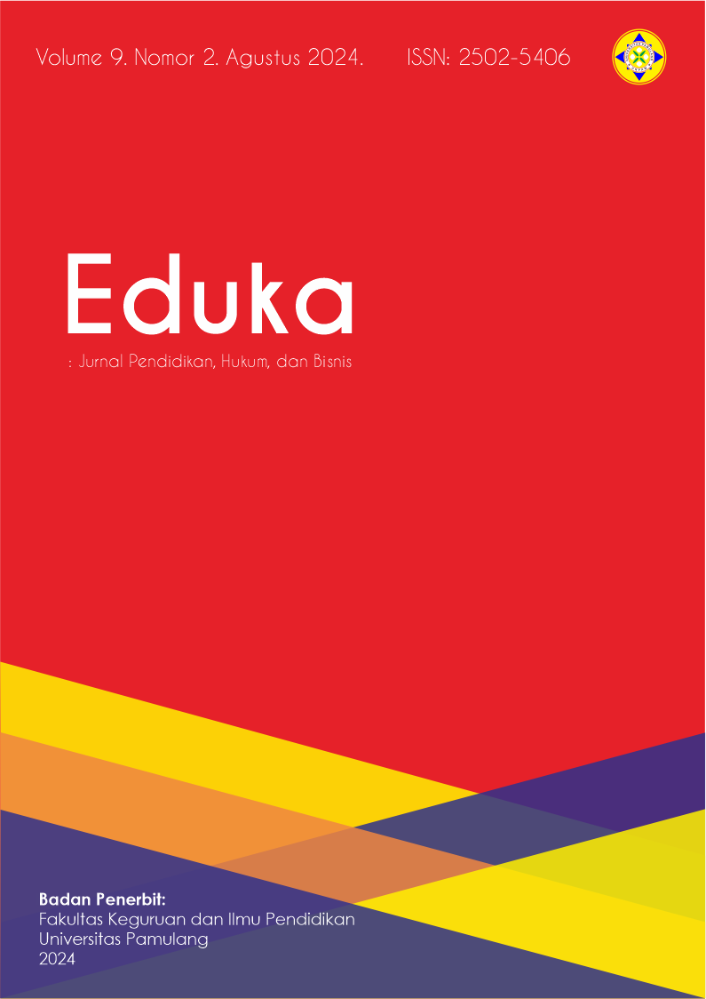 					View Vol. 9 No. 2 (2024): Eduka: Jurnal Pendidikan, Hukum dan Bisnis
				